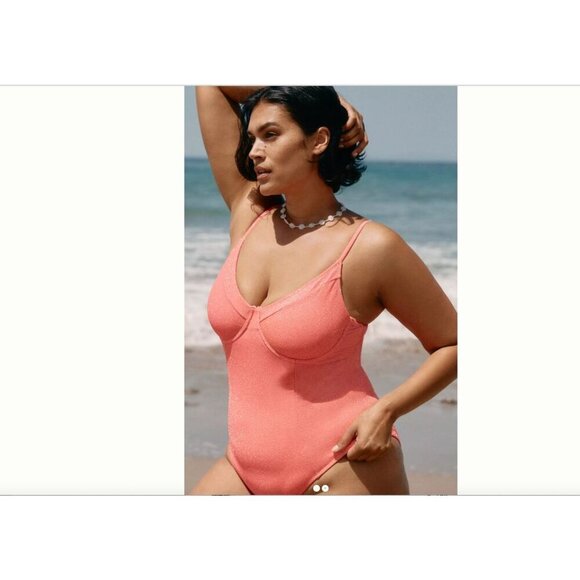 Good American Anthropologie Plus Size 4X Swimsuit Sparkle Demi-Cup Coral NWT - Picture 1 of 13